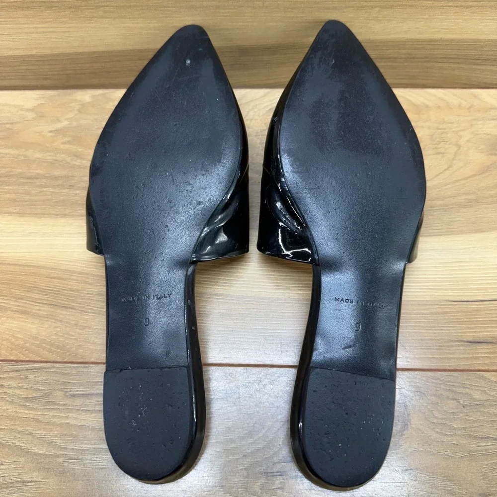 Everlane The Boss Pointed Toe Mule 9 Black Patent Leather Flat Minimalist Modern
